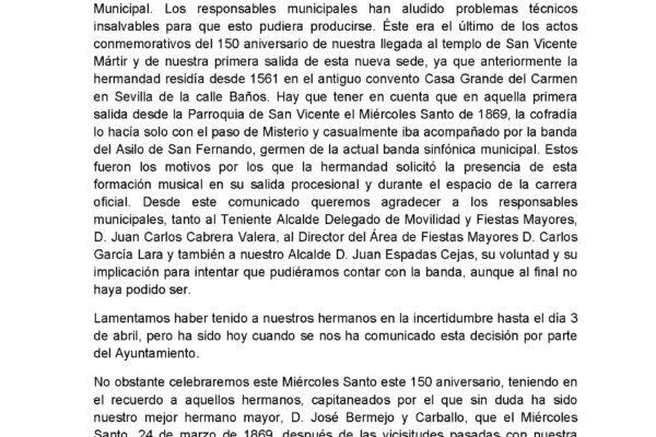 COMUNICADO DE LA ARCHICOFRADÍA SACRAMENTAL DE LAS SIETE PALABRAS v1